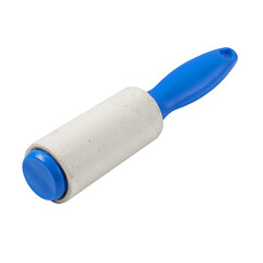 Close-up of a used white sticky paper lint roller.