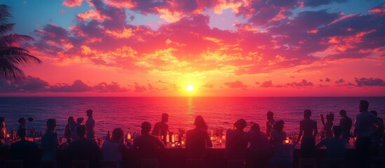 Happy people party on yacht with cocktails and champagne at sunset during summer vacation