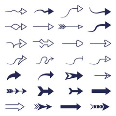 A set of Hand drawn arrow direction doodle with white background