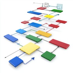 Colorful Flowchart Diagram Showing Process Steps and Decision Paths with Different Shapes and Arrows