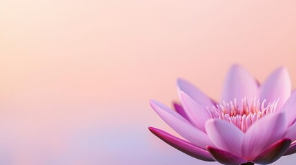 Fototapeta premium Pastel skies concept. Beautiful pink lotus flower blooming against a soft pastel background.