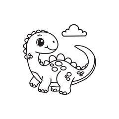 illustration of Black And White Coloring Book With Bold Lines, Cute Animal Brontosaurus