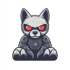 Obraz premium Illustration of a fierce robotic cat character with mechanical enhancements and a bold, cartoonish style showcasing its unique design features