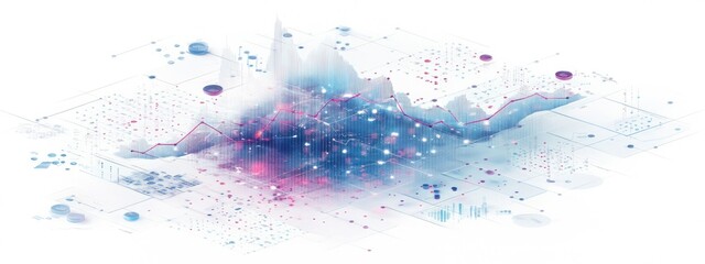 Obraz premium Abstract data visualization depicting a complex financial chart with vibrant colors and geometric shapes representing market trends