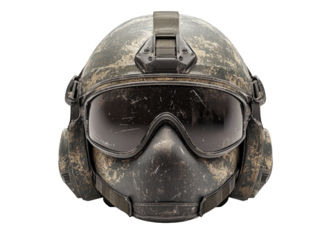 Military Helmet with Goggles Isolated on Transparent Background
