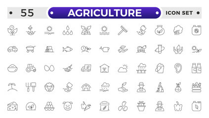Agriculture and gardener outline icon .Growing seedlings. Set of icons. Plant shoots. Sowing seeds. Agriculture & Farming simple vector icon set.
