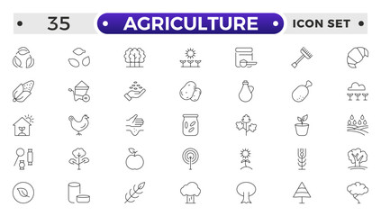 Agriculture and gardener outline icon .Growing seedlings. Set of icons. Plant shoots. Sowing seeds. Agriculture & Farming simple vector icon set.