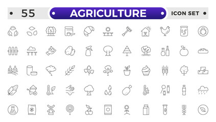 Agriculture and gardener outline icon .Growing seedlings. Set of icons. Plant shoots. Sowing seeds. Agriculture & Farming simple vector icon set.
