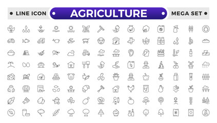 Agriculture and gardener outline icon .Growing seedlings. Set of icons. Plant shoots. Sowing seeds. Agriculture & Farming simple vector icon set.