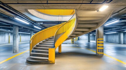 Elegant Spiral Staircase in Modern Parking Garage