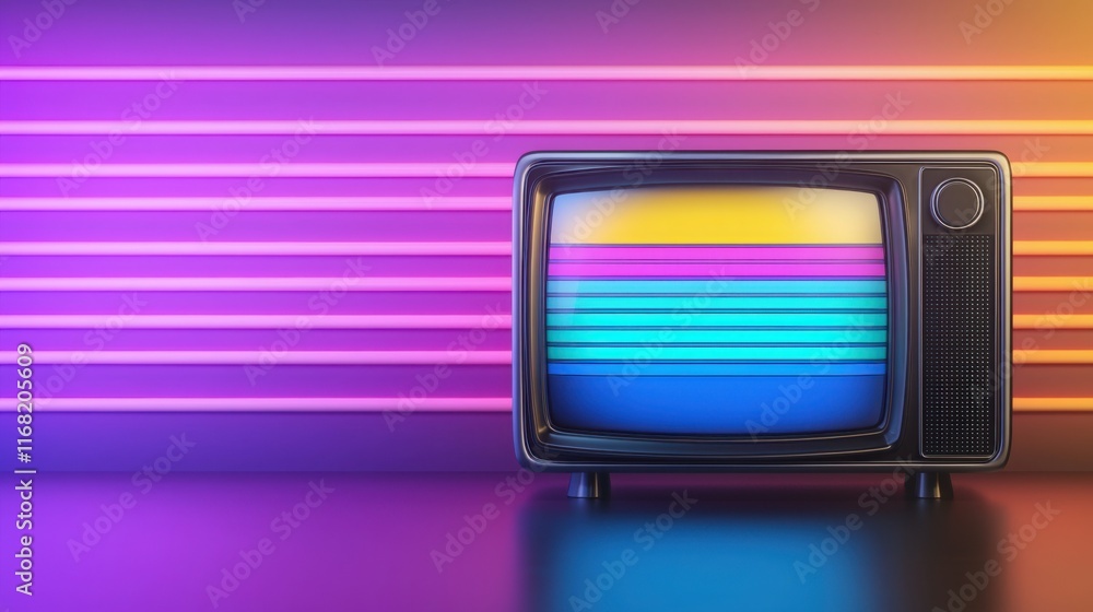 Poster a pop art-inspired retro television with a colorful test pattern on the screen