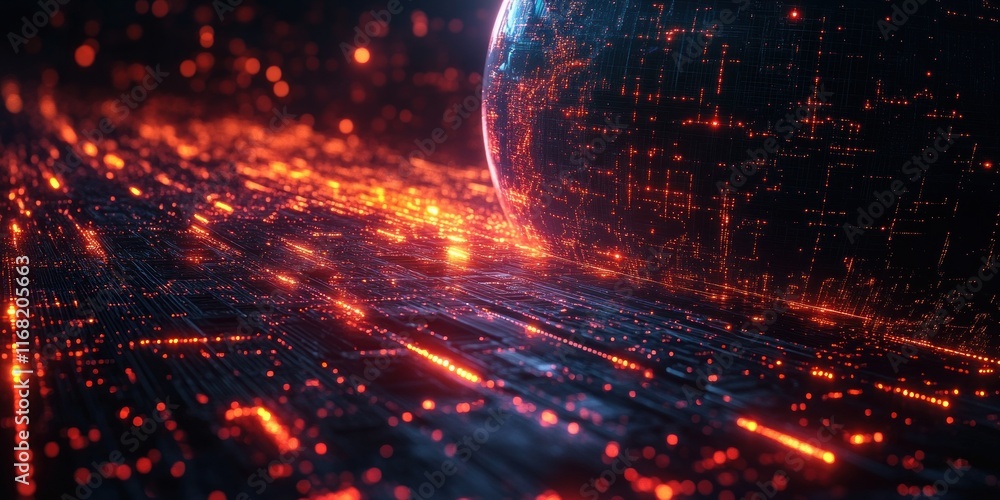 Poster futuristic earth globe with glowing networks and vibrant neon colors representing global connectivit