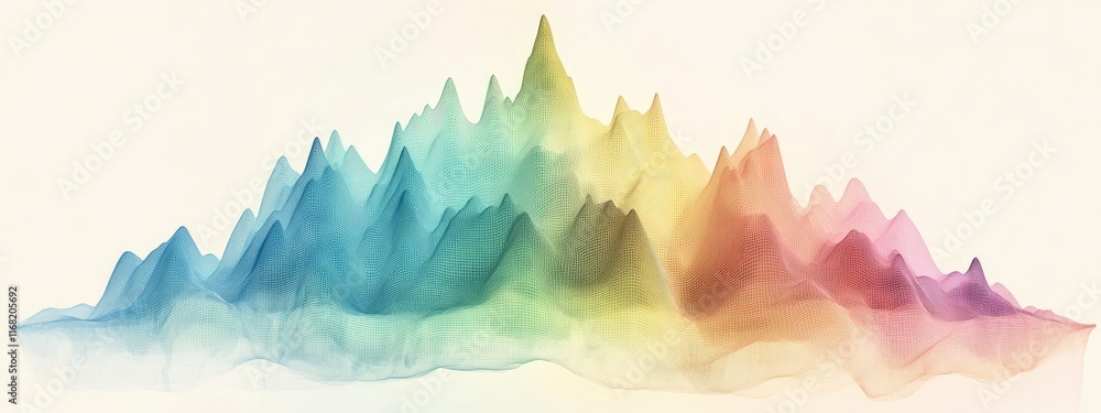 Poster an abstract representation of a colorful sound wave, showcasing peaks and valleys in a gradient of h
