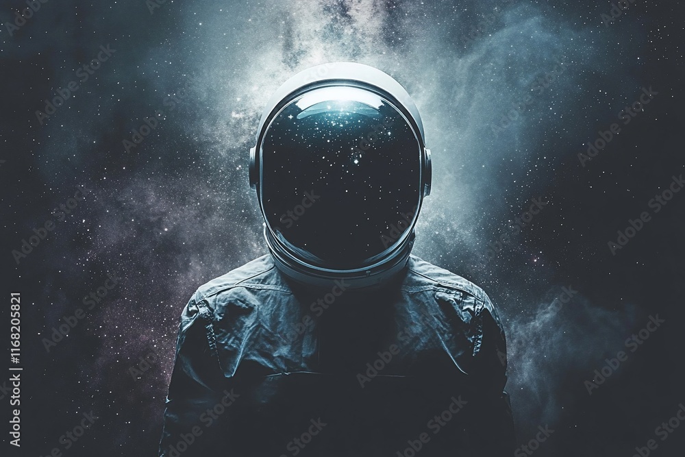 Canvas Prints astronaut's helmet reflecting nebula and stars in space.