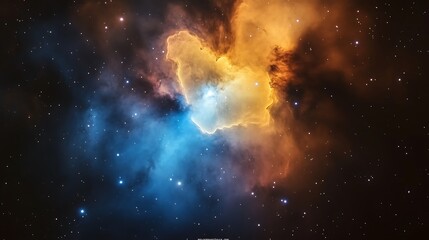 Fototapeta premium Cosmic Nebula: Blue and Gold Celestial Dance in Deep Space
