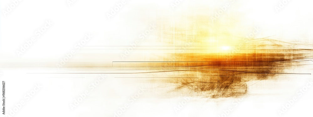 Poster abstract golden and white background with textured lines and radiant light creating a dynamic, ether