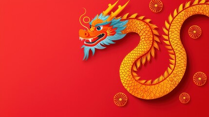 Obraz premium Vibrant Abstract Depiction of a Majestic Chinese Dragon Creature with Fiery Flames Ornate Patterns and Symbolic Cultural Imagery