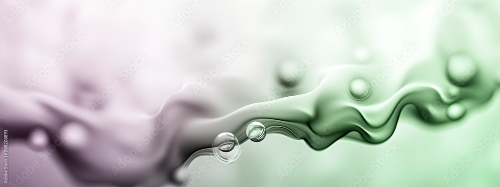 Poster abstract representation of fluid motion with gentle waves and bubbles in soft pastel colors for calm