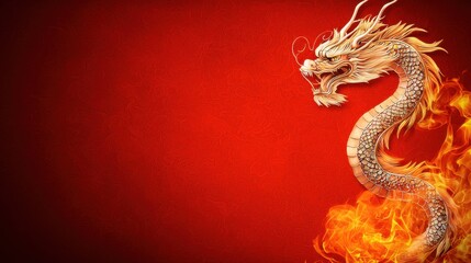 Obraz premium Fiery abstract of a mythical dragon with a diamond encrusted ornate body design The dragon s powerful spiraling form is surrounded by swirling flames and a radiant vivid color palette