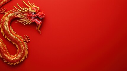 Majestic and Glowing Diamond Covered Chinese Dragon Curling and Coiling on a Vibrant Red Background with an Ornate Intricate and Culturally Significant Design