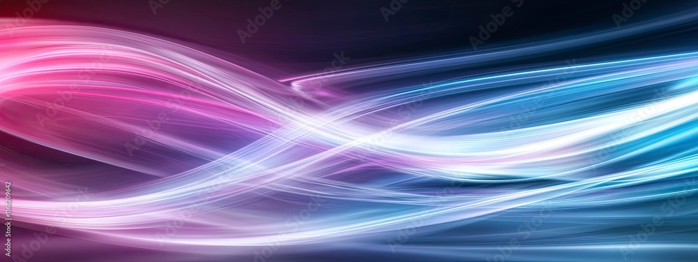 Poster abstract flowing light waves in vibrant colors create a sense of movement and energy against a dark 