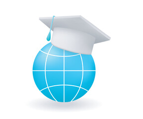 Global education world with graduation cap