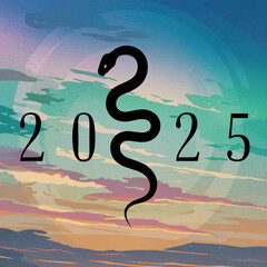 Obraz premium Chinese Lunar New Year 2025 - Year Of The Snake. Social Media Square. Blank template. Design illustration. Space for copy. Conceptual. Flowing. Abstract background.