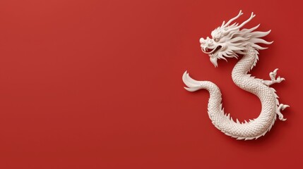 Shimmering Chinese Dragon Creature Encrusted in Scales Against a Red Abstract Background   Mythological Artwork