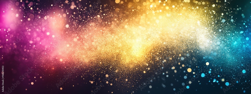 Poster a vibrant explosion of colorful particles creating a magical and ethereal background full of light a