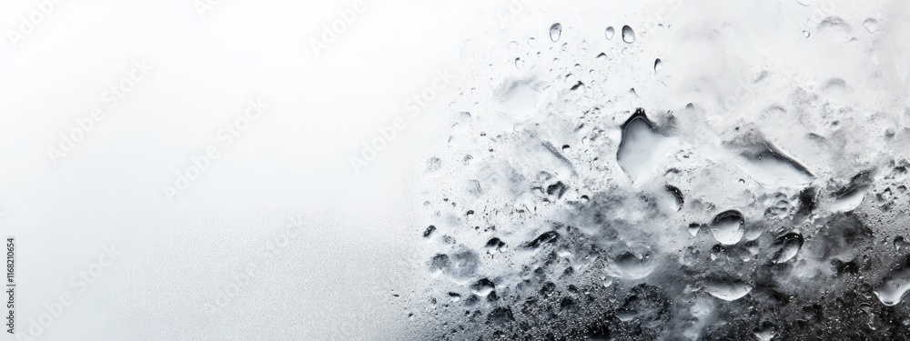 Aufkleber close-up of condensation droplets on a frosted glass surface creating a textured and abstract backgr