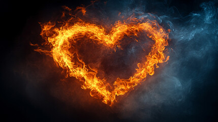 A vivid image of a burning heart symbolizing intense emotion and passion, chaos surrounding it with fiery sparks and dynamic movement, offering space for a powerful caption on the side

