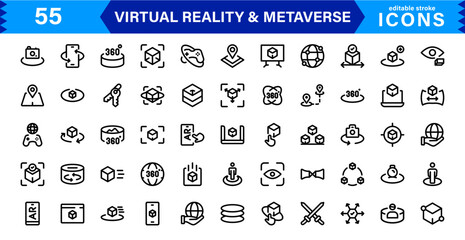 Versatile VR and Metaverse Icons. Line Art Graphics for Augmented Reality, Virtual Worlds, and Digital Interaction
