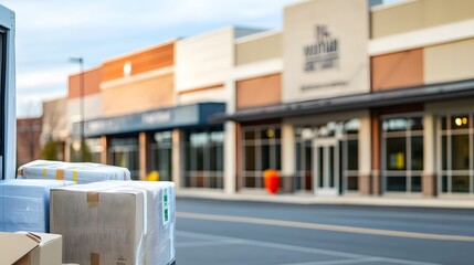 Delivery truck parked in front of a large store, symbolizing efficient logistics and seamless supply chain operations in modern commerce