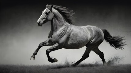 A vintage pencil drawing of a majestic horse in motion, sketched on an old, time-worn paper with rough edges and subtle discoloration, capturing the elegance of 19th-century artwork,Generative Ai
