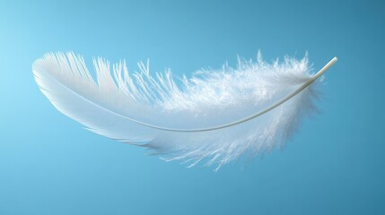 Obraz premium White Feather Floating Gracefully Against Light Blue Background Soft Texture and Serene Atmosphere