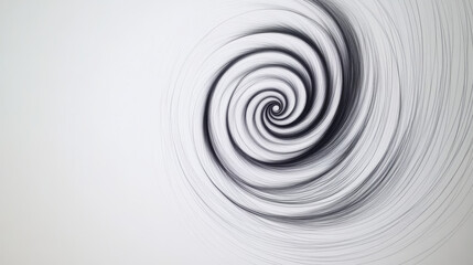 A hypnotic spiral drawn with a continuous black line on white paper, expanding symmetrically from the center. The smooth line fades into infinity, creating a calm, meditative, and mesmerizing effect.