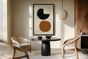Modern Interior with Artistic Wall Art and Minimalist Furniture in Bright Room
