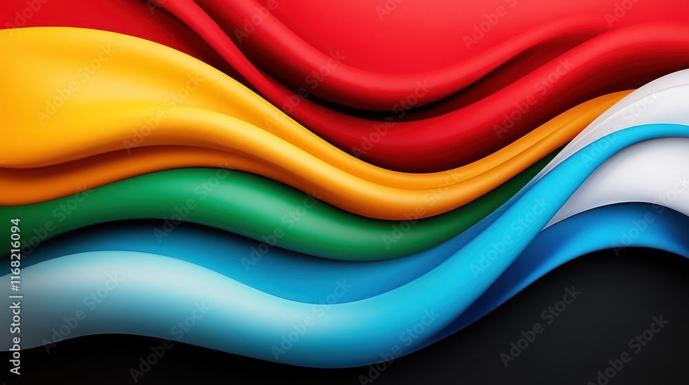 Poster abstract waves of colorful fabric creating a dynamic visual effect.