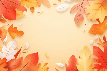 Colorful Autumn Leaves Border Background with Soft Gradient and Empty Center Space
