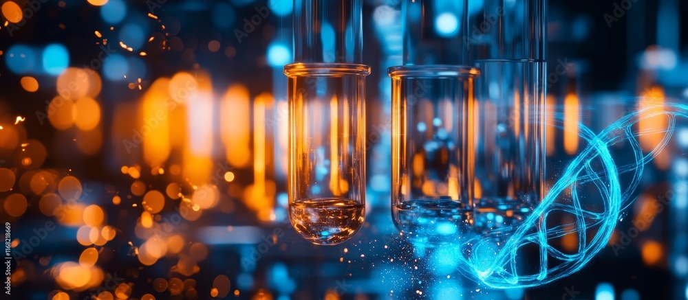 Poster Test tubes with liquid illuminated by bokeh lights.