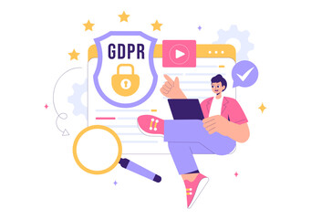 GDPR or General Data Protection Regulation Illustration featuring Cybersecurity, Personal Information Protection, and Access Control Verification