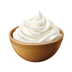  Bowl of fresh Greek yogurt or sour cream on white background.