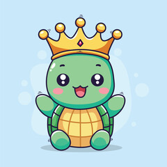 cute turtle with crown kawaii cartoon vector illustration graphic design