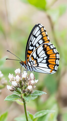 Fototapeta premium Butterfly on flower, garden, nature, wildlife, close-up, insect, spring, summer, vibrant colors, stock photo.