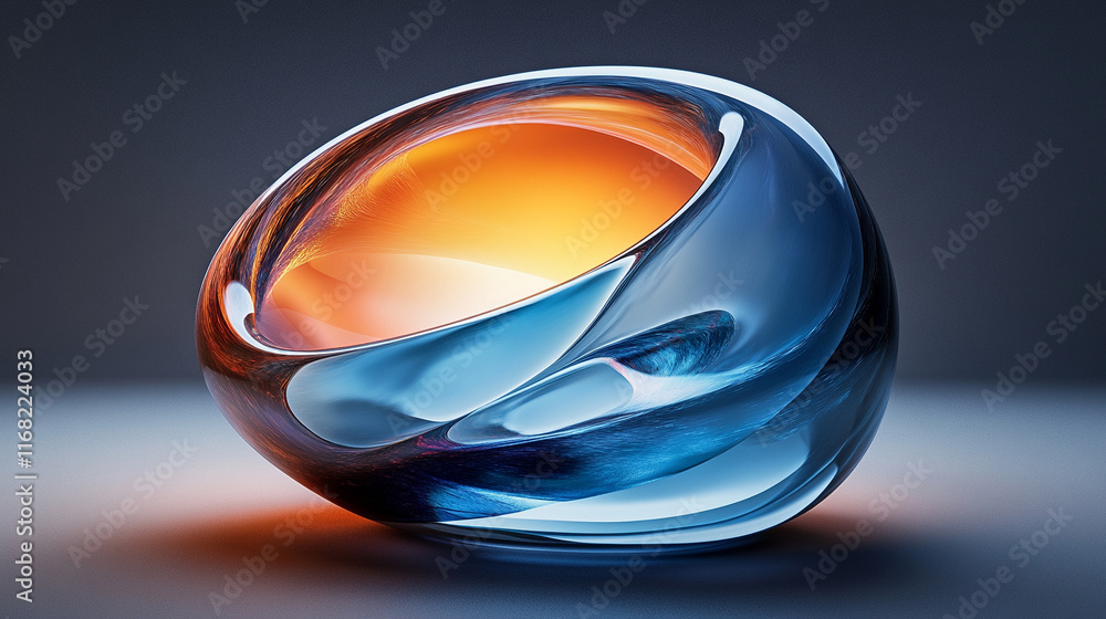 Poster a sleek iridescent minimalist curve shape against a light background, embodying modernity and subtle