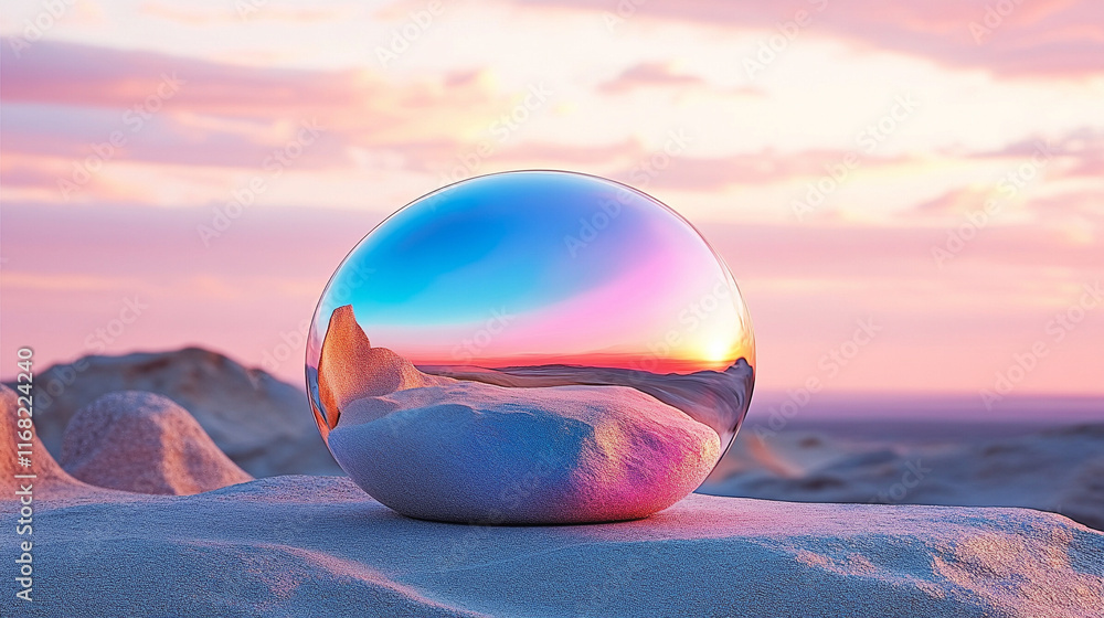Poster a sleek iridescent minimalist curve shape against a light background, embodying modernity and subtle