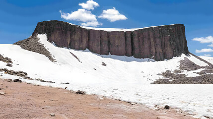 Snow-Capped Plateau at High Altitude Under Clear Blue Sky