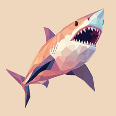 Colorful Low Poly Angry Shark Vector illustration on isolated background