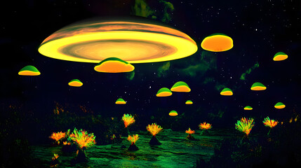 Futuristic Alien Landscape with Glowing Floating Islands and Vibrant Flora