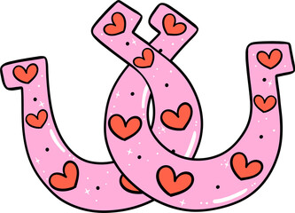 Retro Western Valentine Cowboy Horseshoe Twist  red and pink doodle